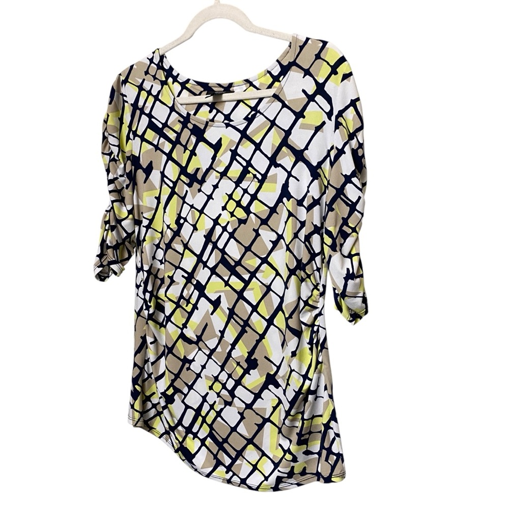 Alfani abstract wearable art funky Print blouse ruched blouse top stretch size L - Picture 8 of 13